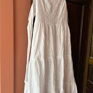 White Tiered Maxi Dress Strapless with Tie back